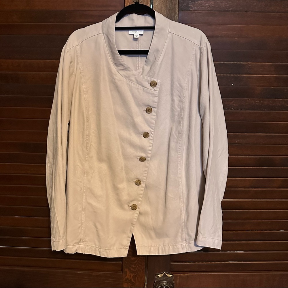J. Jill Pure Jill Elements Light Tan Khaki Draped Asymmetrical Button Jacket 2X